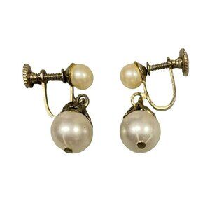 Vintage MCM Faux Pearl Dangle Screw Back Earrings